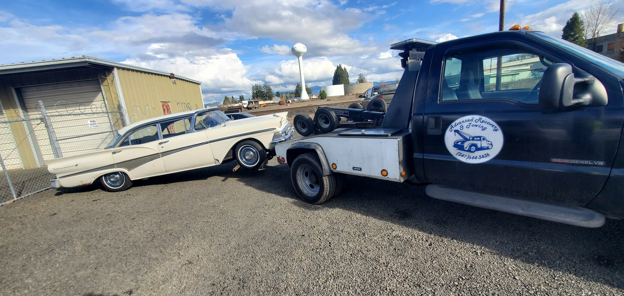 advanced recovery towing service junction city - classic white 59 Fairlane